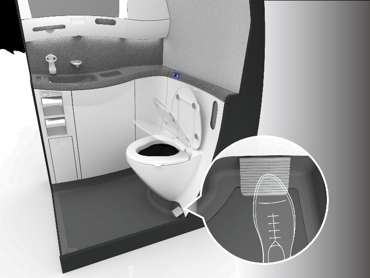flygplans toalett pedal för att öppna lock med foten